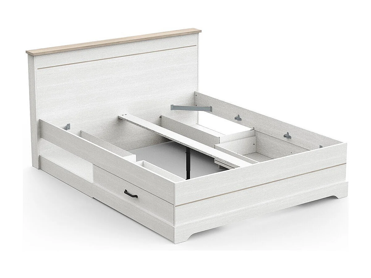 Lit 2 tiroirs et 2 niches 160x200 cm blanc Cottage