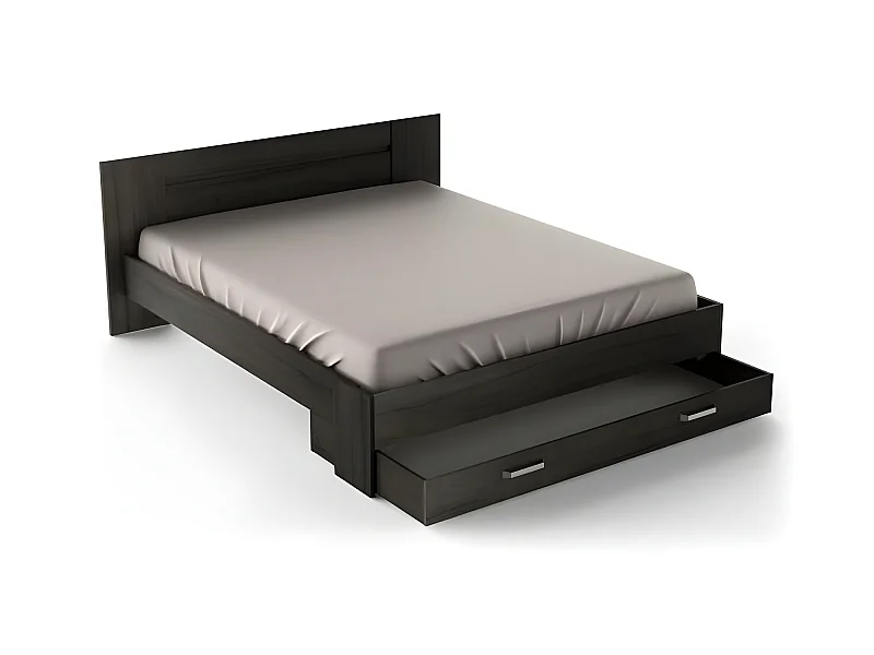 Lit adulte RICHMOND 160x200 cm - Décor chene Waterford - 1 Tiroir - L 180,20 x P 205,60 x H 79,40 cm -