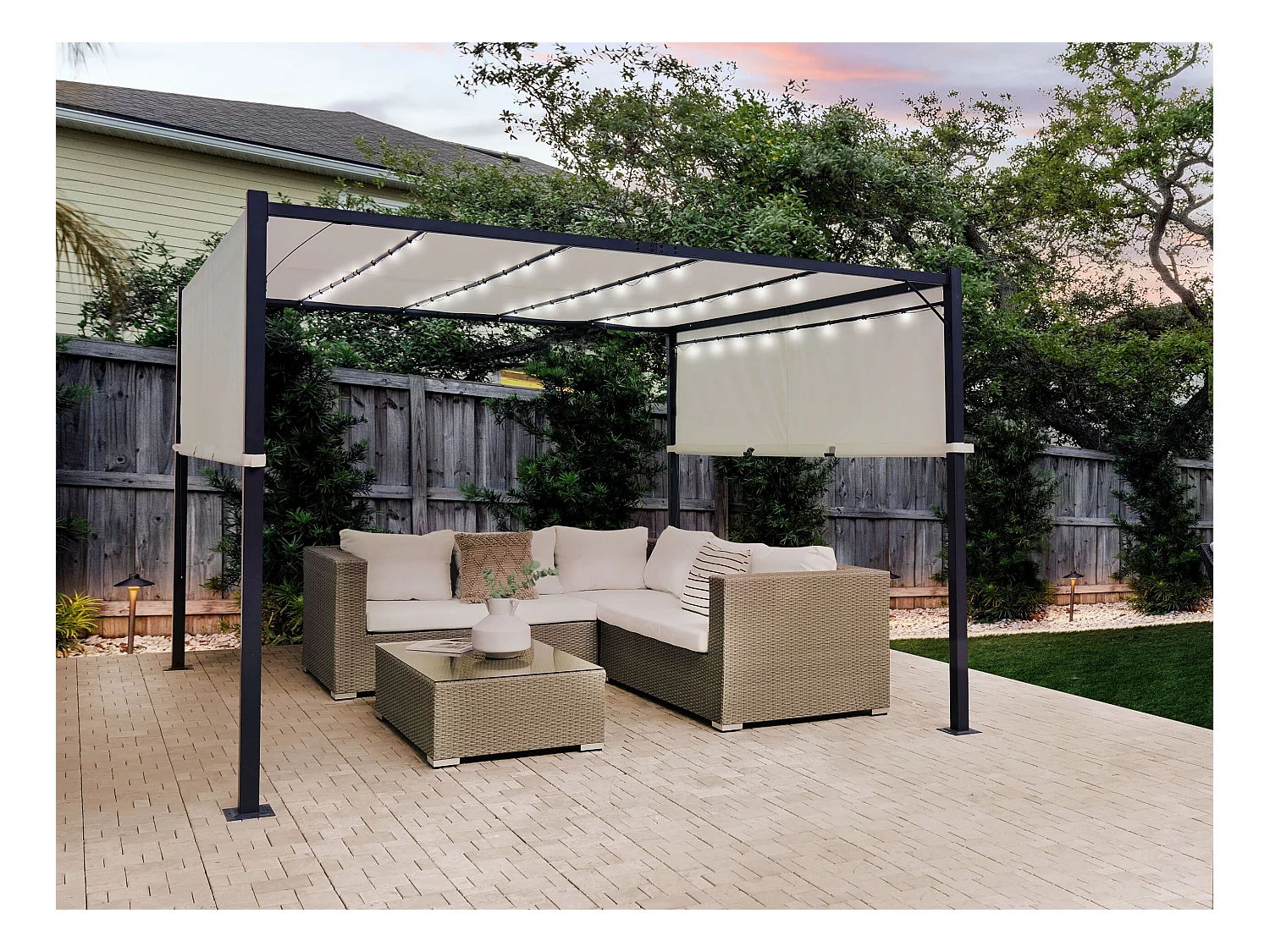 Pergola mit LED-Beleuchtung Stahl beige 310 x 310 cm PARGA