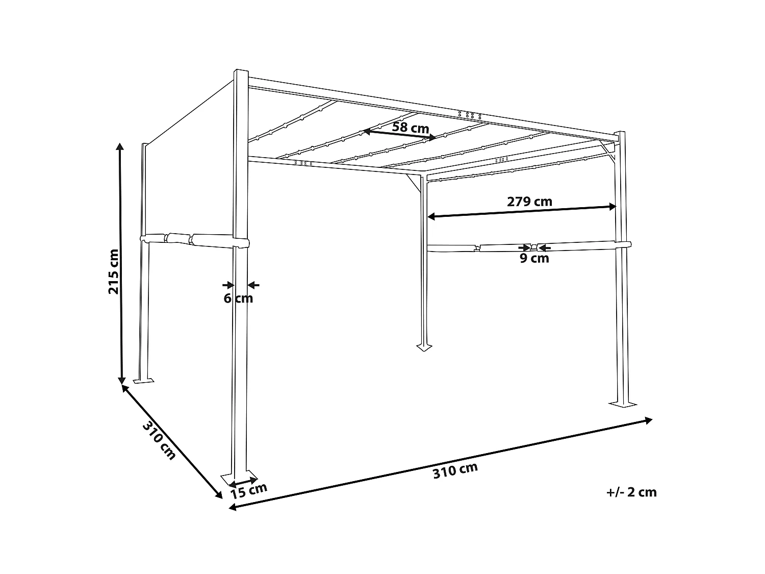 Gazebo LED metallo e tessuto beige e nero 310 cm PARGA