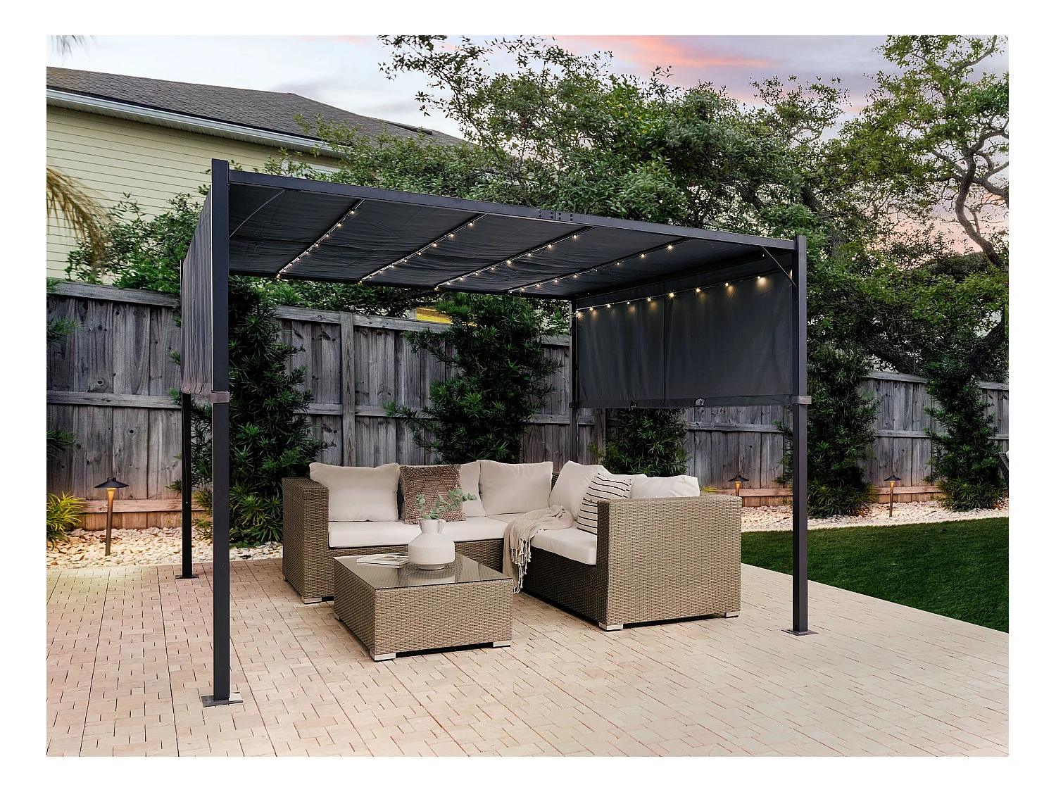 Cenador LED de metal/poliester gris oscuro/negro 310 cm PARGA