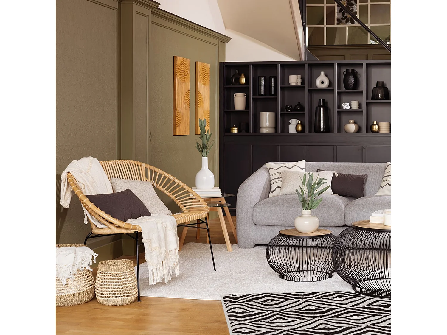 Banquette 2 places en Rotin  et Métal 120 x 85 cm