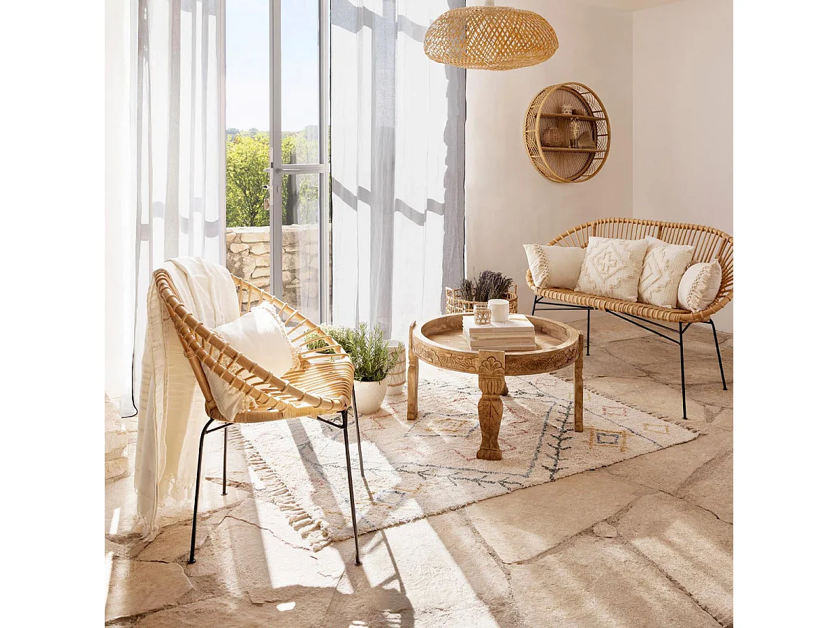 Banquette 2 places en Rotin  et Métal 120 x 85 cm