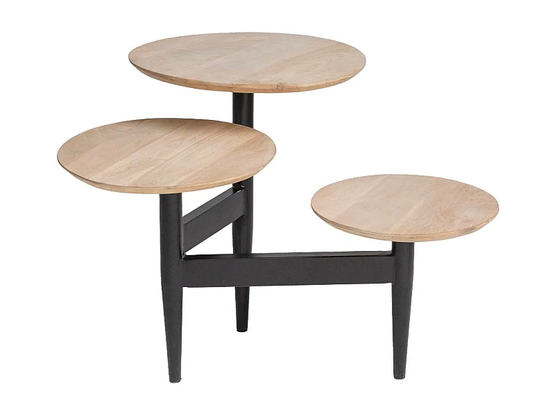 Mesa de centro redonda con almacenamiento en madera de mango negro Dounia