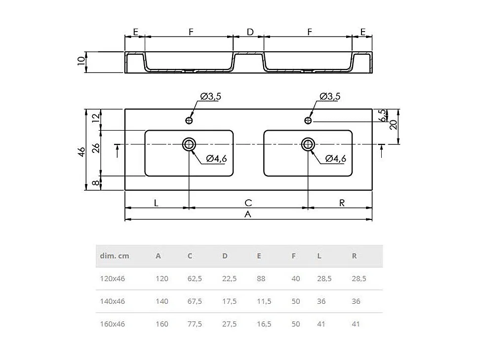Waschbecken hängend - Solid Surface CARDIFF MURO DOBLE 140 cm