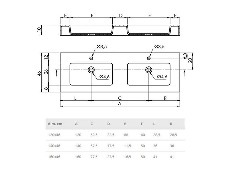 Waschbecken hängend - Solid Surface CARDIFF MURO DOBLE 120 cm