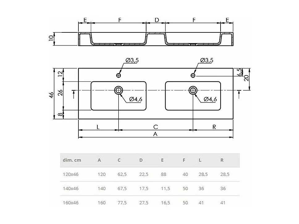 Waschbecken hängend - Solid Surface CARDIFF MURO DOBLE 160 cm