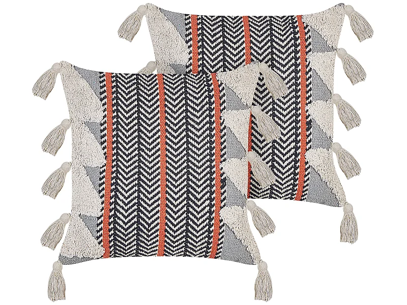 Lot de 2 coussins décoratifs BOUVARDIA Coton 45 x 45 cm Gris Motif à chevrons