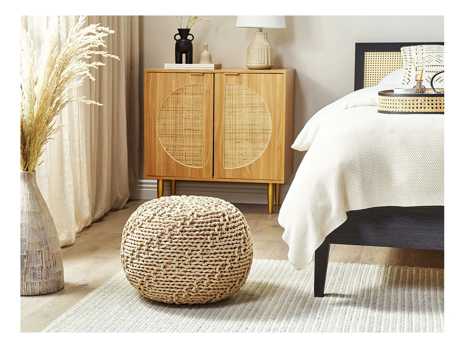 Poef PRIENE Katoen Beige 50 cm 50 cm 35 cm