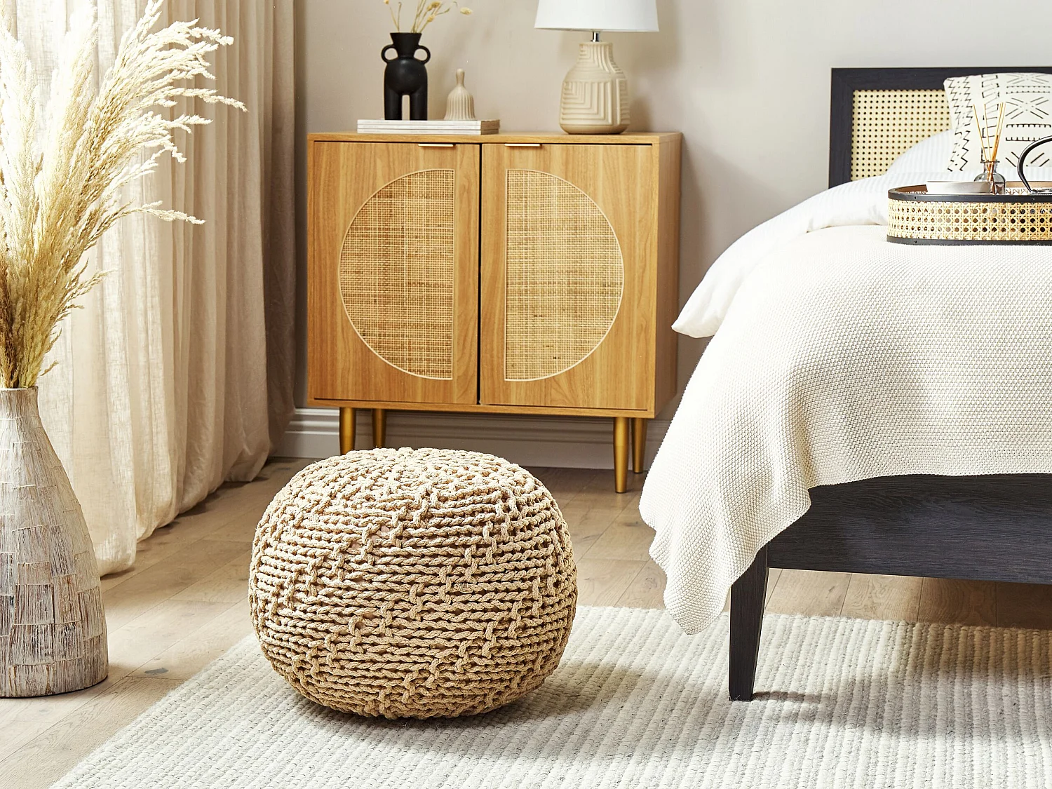 Pouf PRIENE Baumwolle Beige 50 cm 50 cm 35 cm