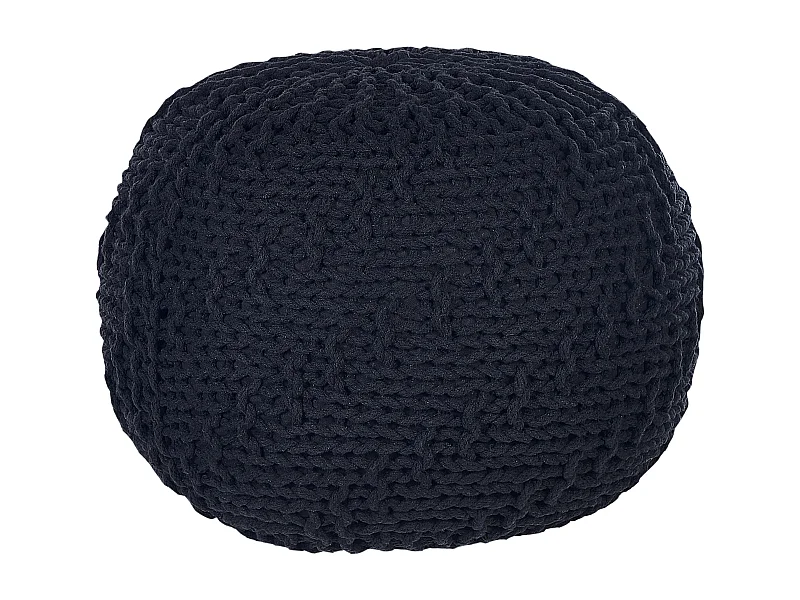 Runder Pouf Ottomane Baumwolle schwarz 50 x 50 x 35 cm gestrickt Boho Priene