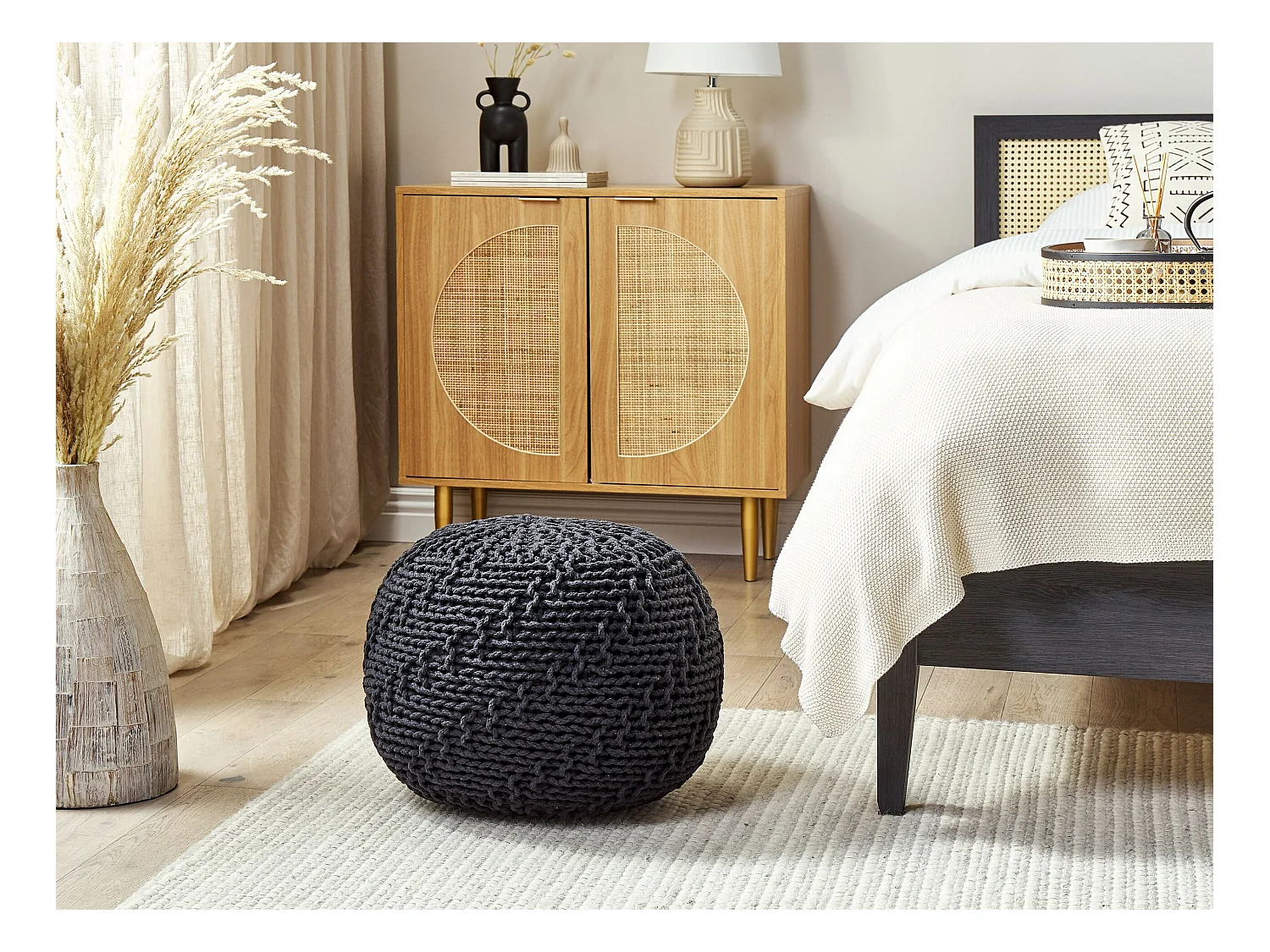 Puf PRIENE Algodón Negro 50 cm 50 cm 35 cm