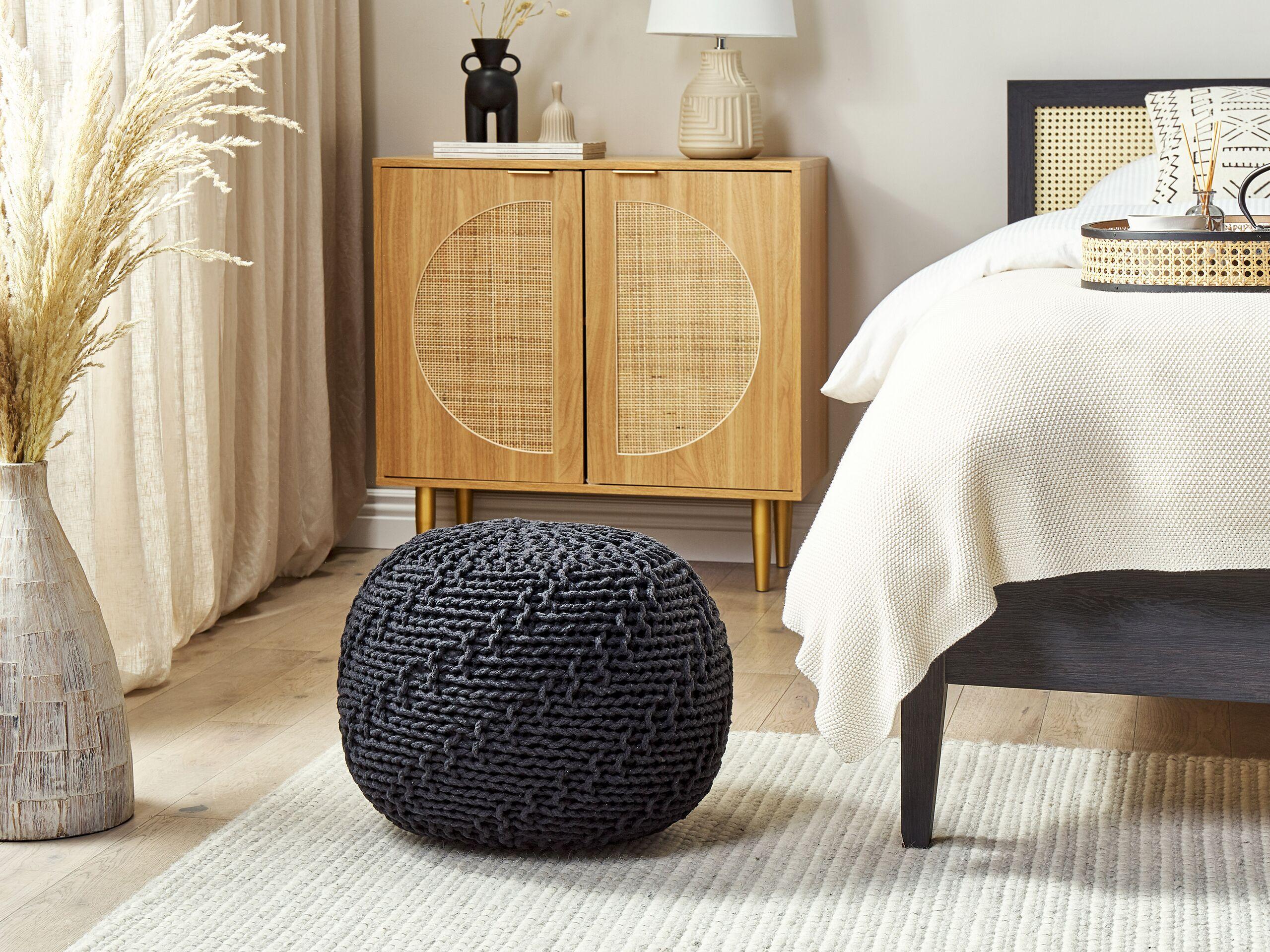 Pouf in iuta nero e beige 46 cm DALAMA