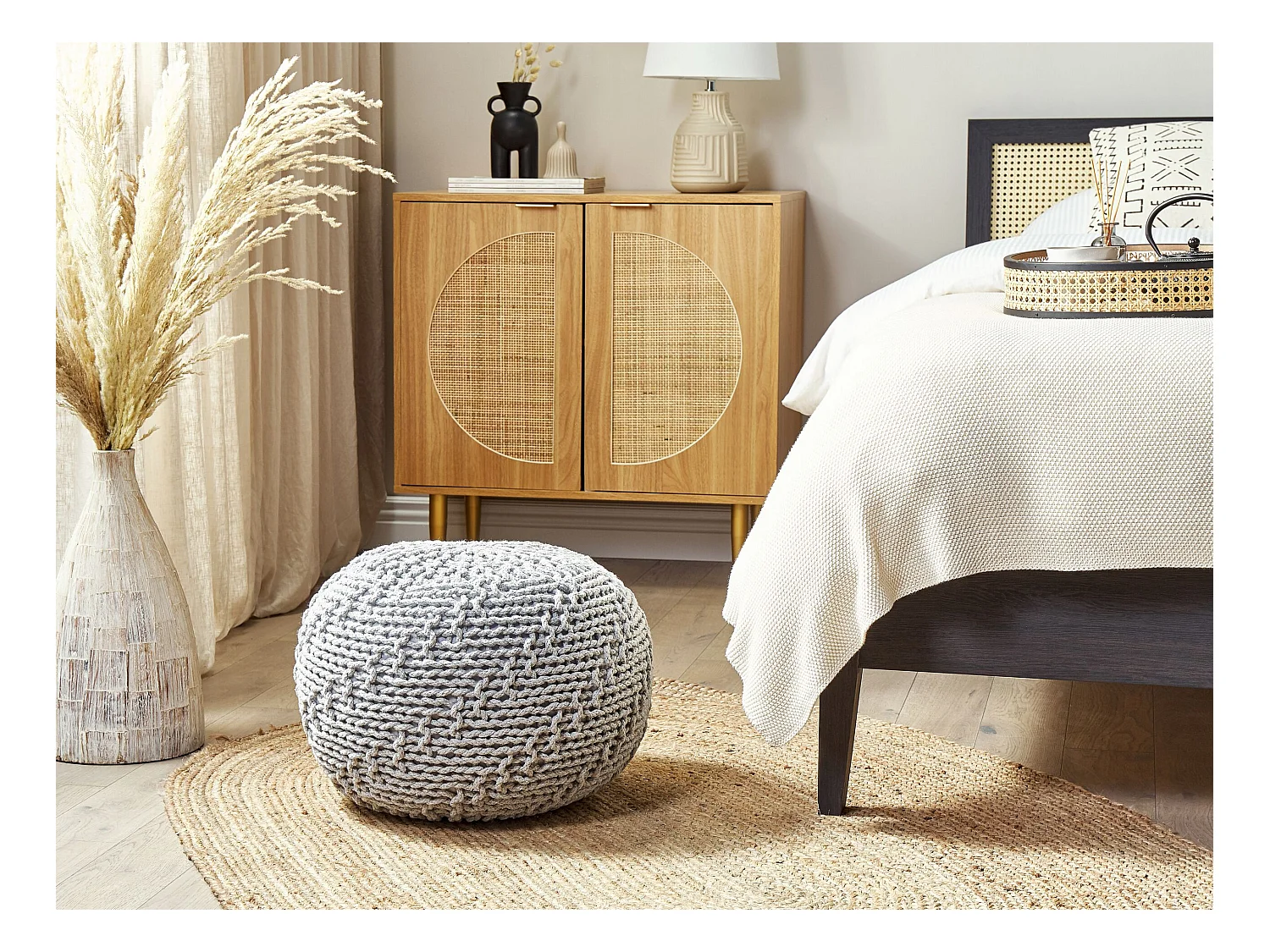 Pouf PRIENE Coton Gris clair