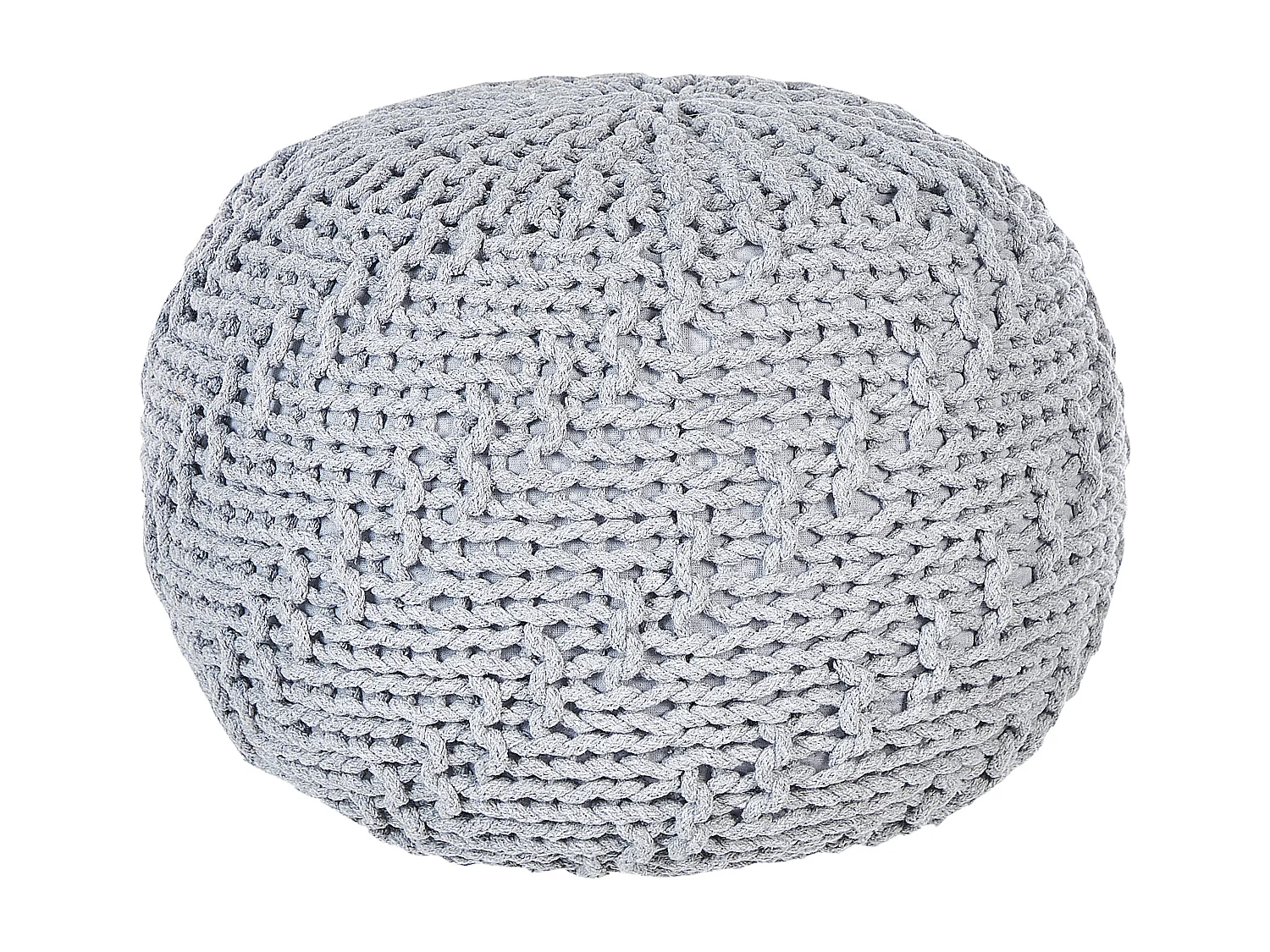 Runder Pouf Ottomane Baumwolle grau 50 x 50 x 35 cm gestrickt Boho Priene