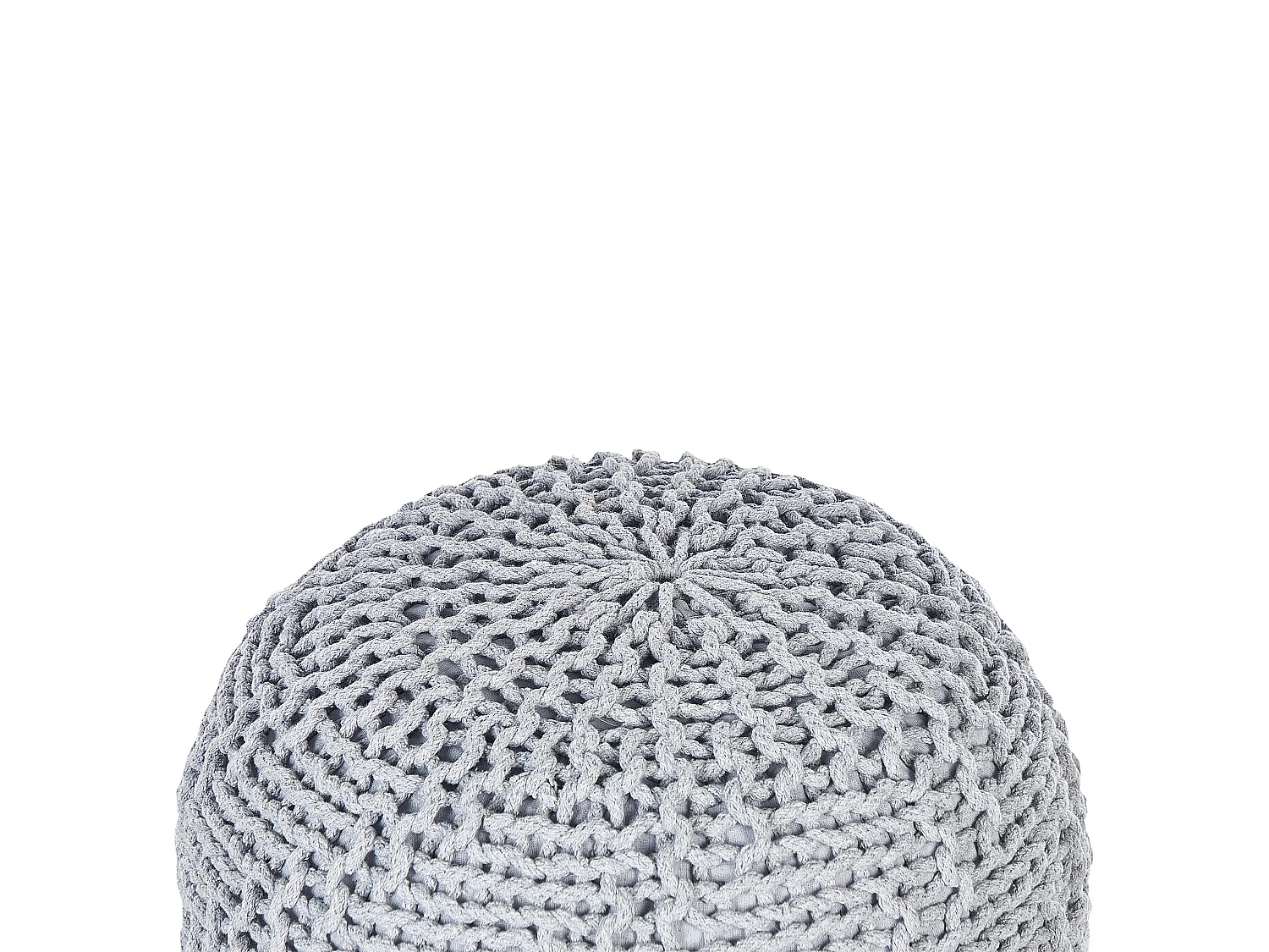 Runder Pouf Ottomane Baumwolle grau 50 x 50 x 35 cm gestrickt Boho Priene