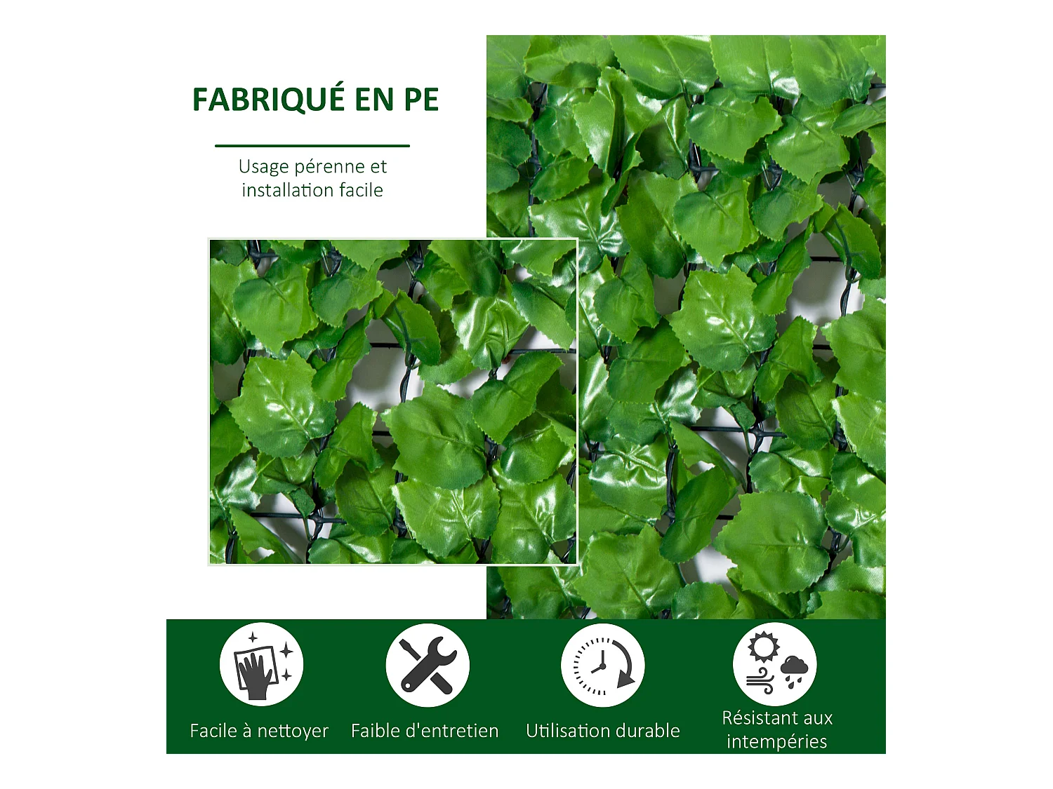 Haie artificiel érable brise-vue décoration rouleau 3L x 1H m  feuillage réaliste anti-UV vert