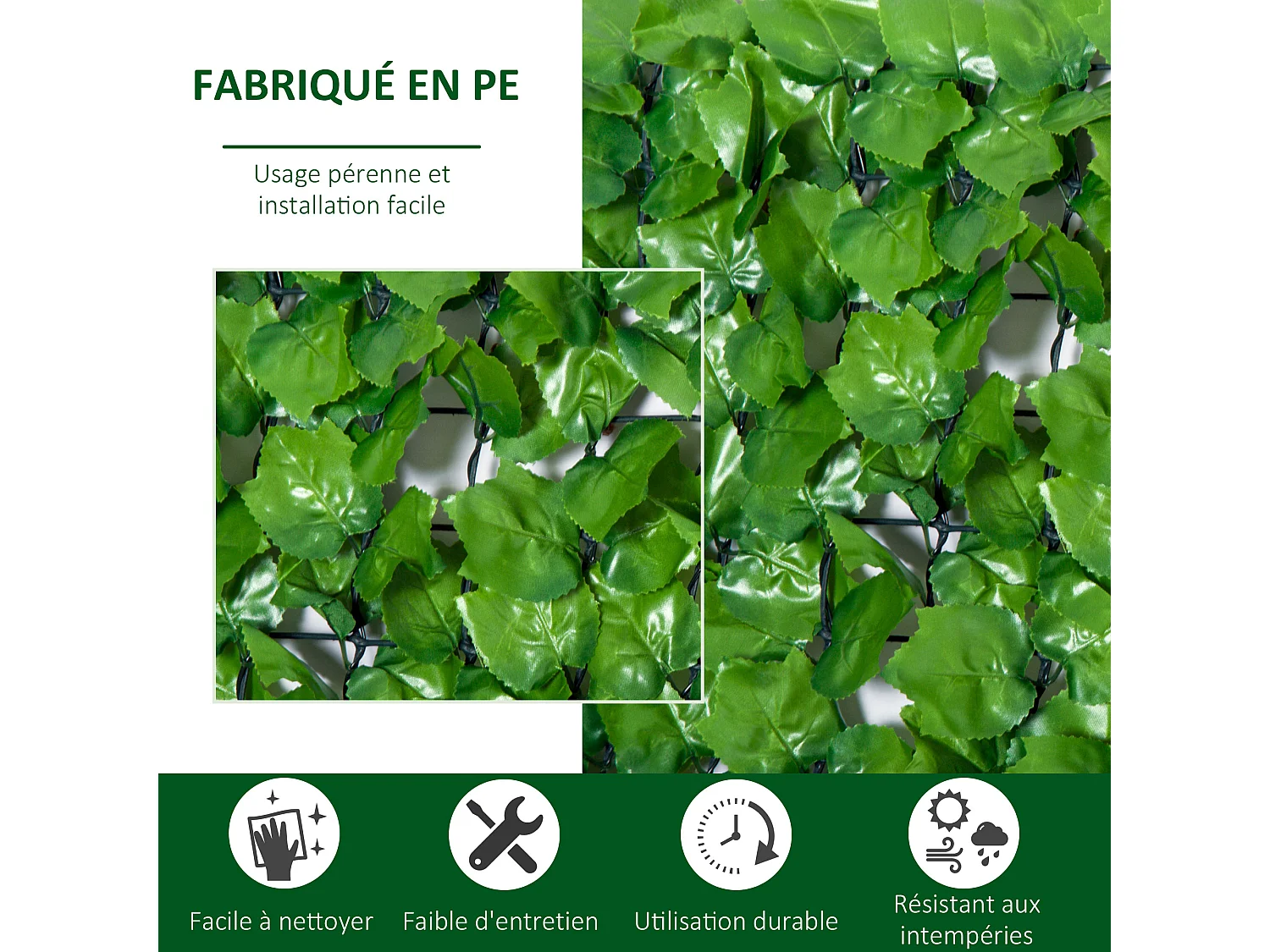 Haie artificiel érable brise-vue décoration rouleau 3L x 1H m  feuillage réaliste anti-UV vert