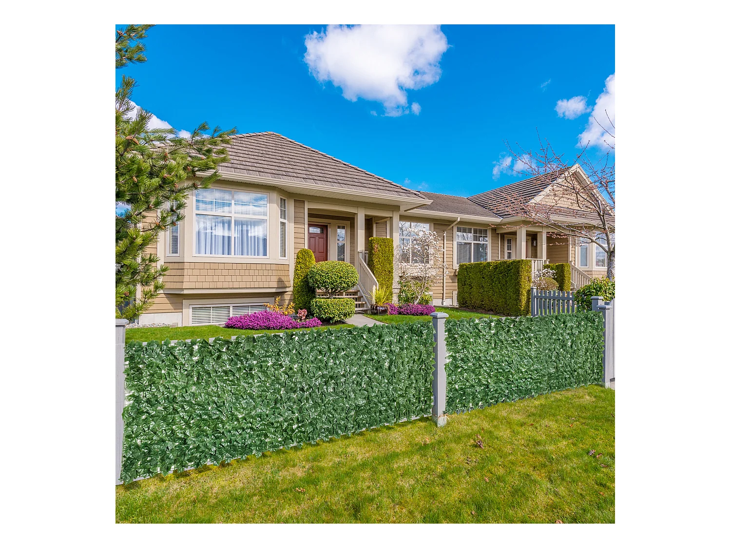 Haie artificielle brise-vue décoration rouleau 3L x 1H m feuillage réaliste anti-UV vert