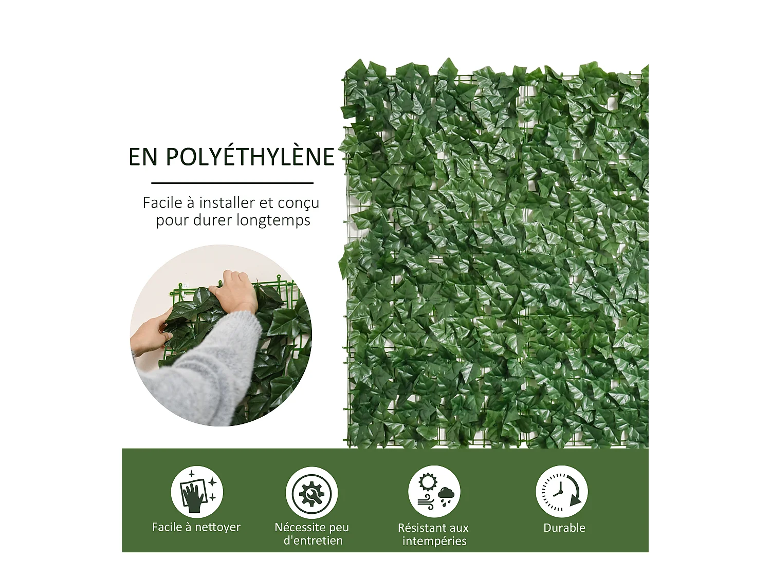 Haie artificielle brise-vue décoration rouleau 3L x 1H m feuillage réaliste anti-UV vert