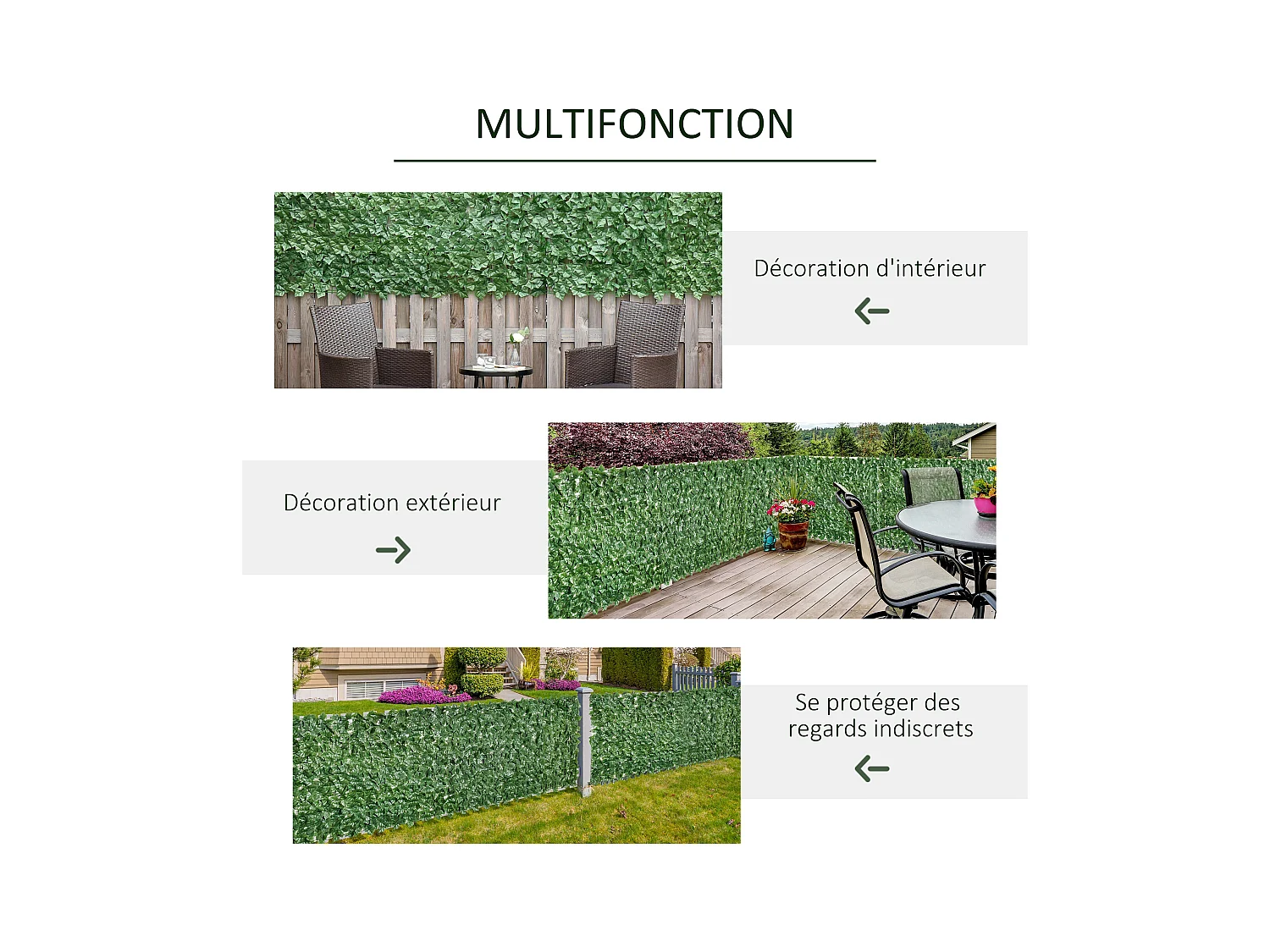 Haie artificielle brise-vue décoration rouleau 3L x 1H m feuillage réaliste anti-UV vert