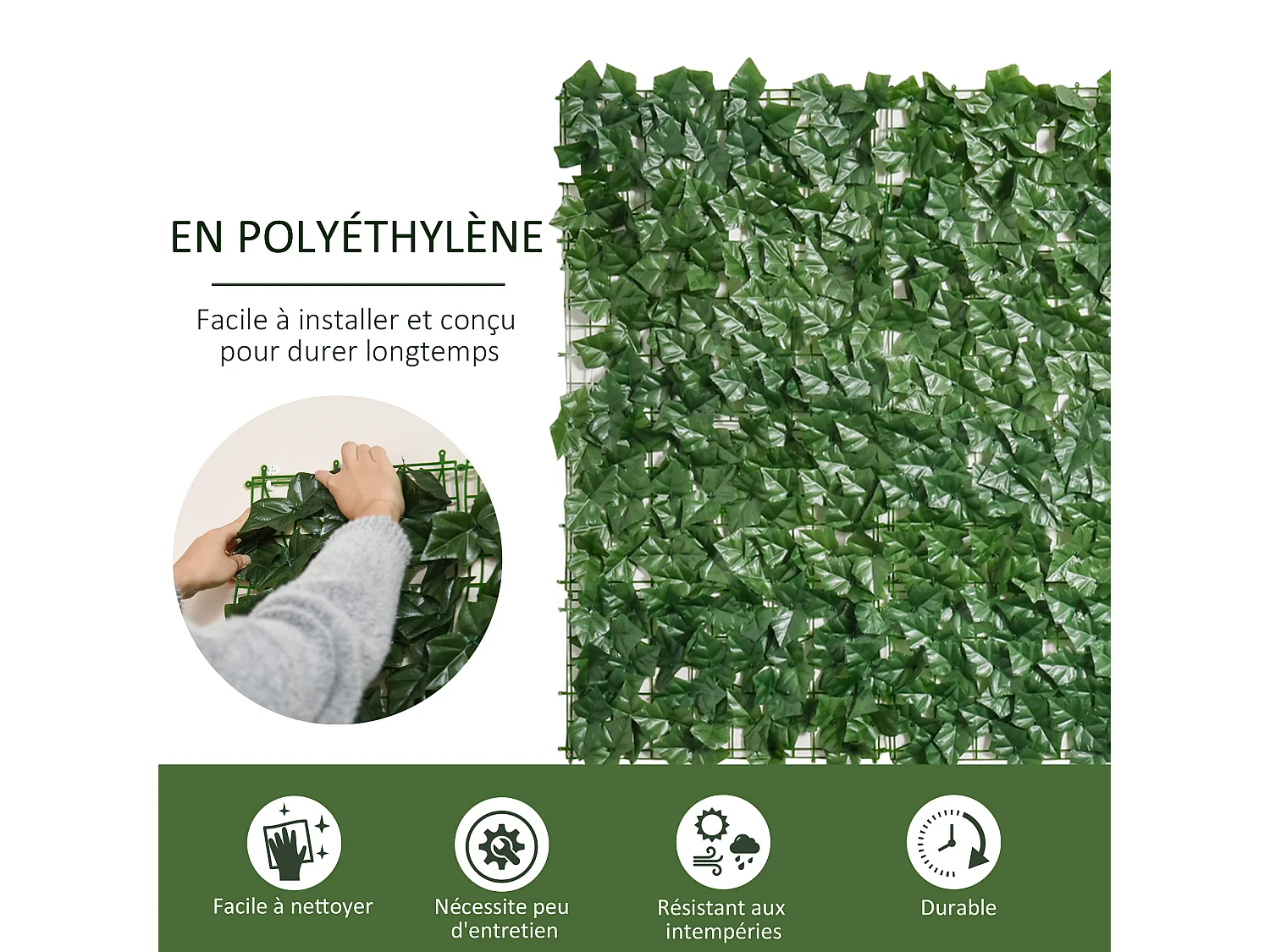 Haie artificielle brise-vue décoration rouleau 3L x 1H m feuillage réaliste anti-UV vert