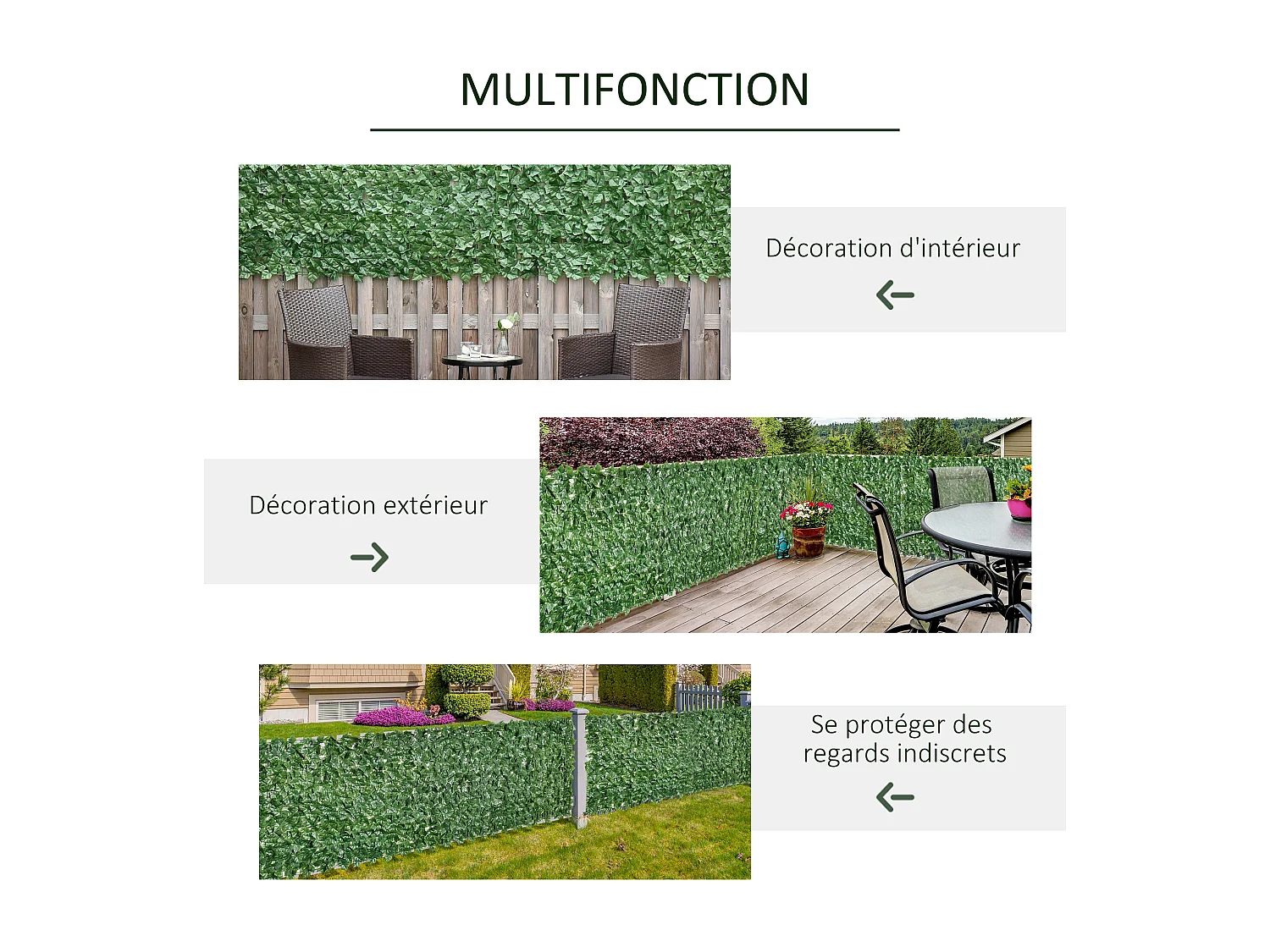 Haie artificielle brise-vue décoration rouleau 3L x 1H m feuillage réaliste anti-UV vert