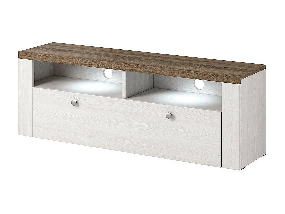 Set di 5 mobili da soggiorno collezione SANTIAGO. Colori bianco effetto legno e rovere.