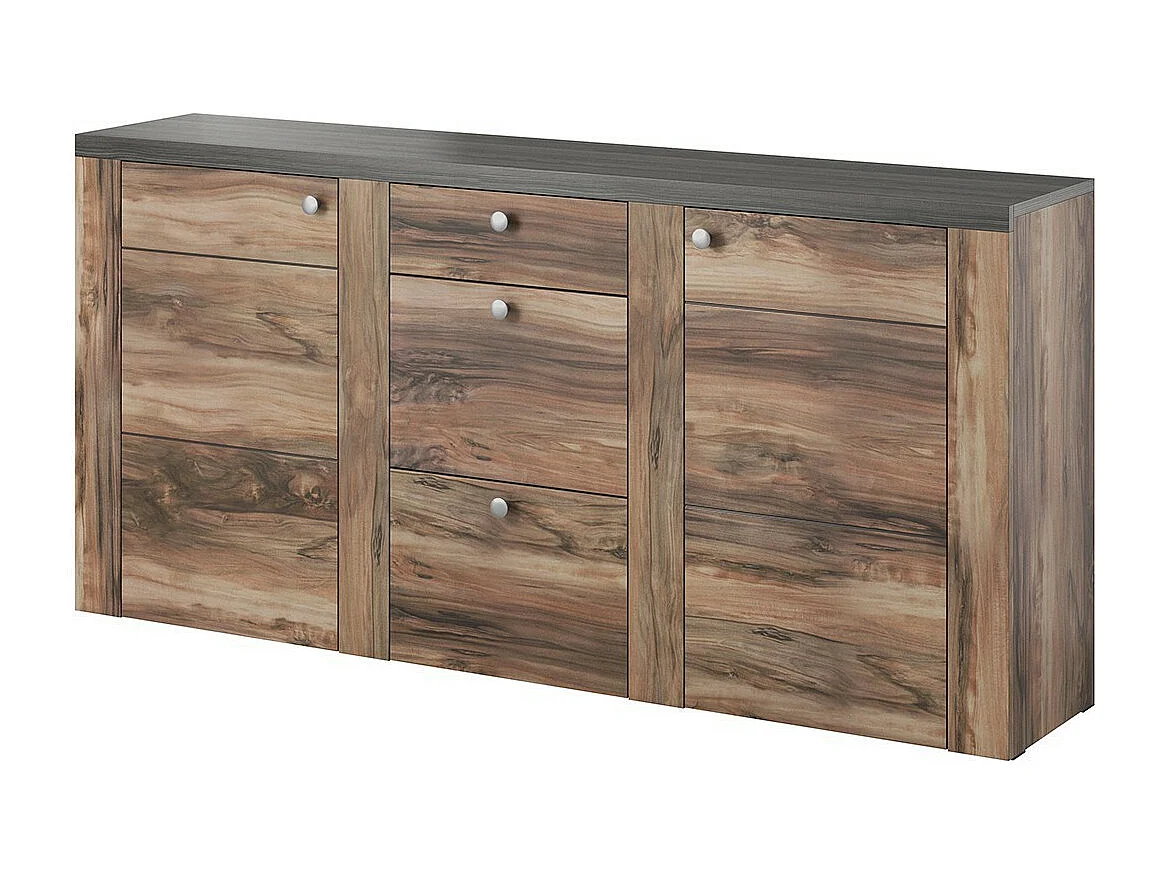 Ensemble de 5 meubles de salon collection SANTIAGO. Coloris noyer et noir effet bois.