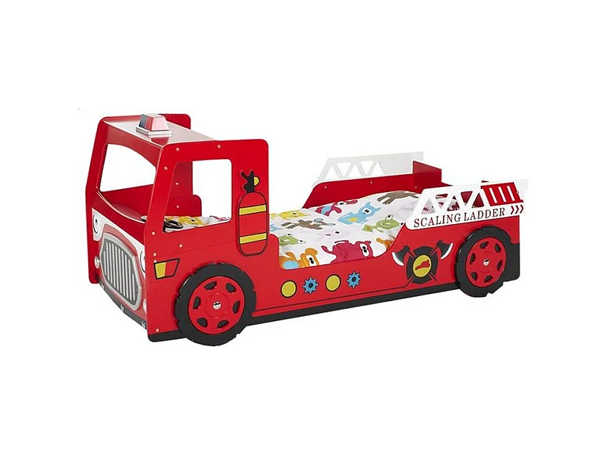 Cama para coche bombero 90x200 cm madera lacada roja Cara