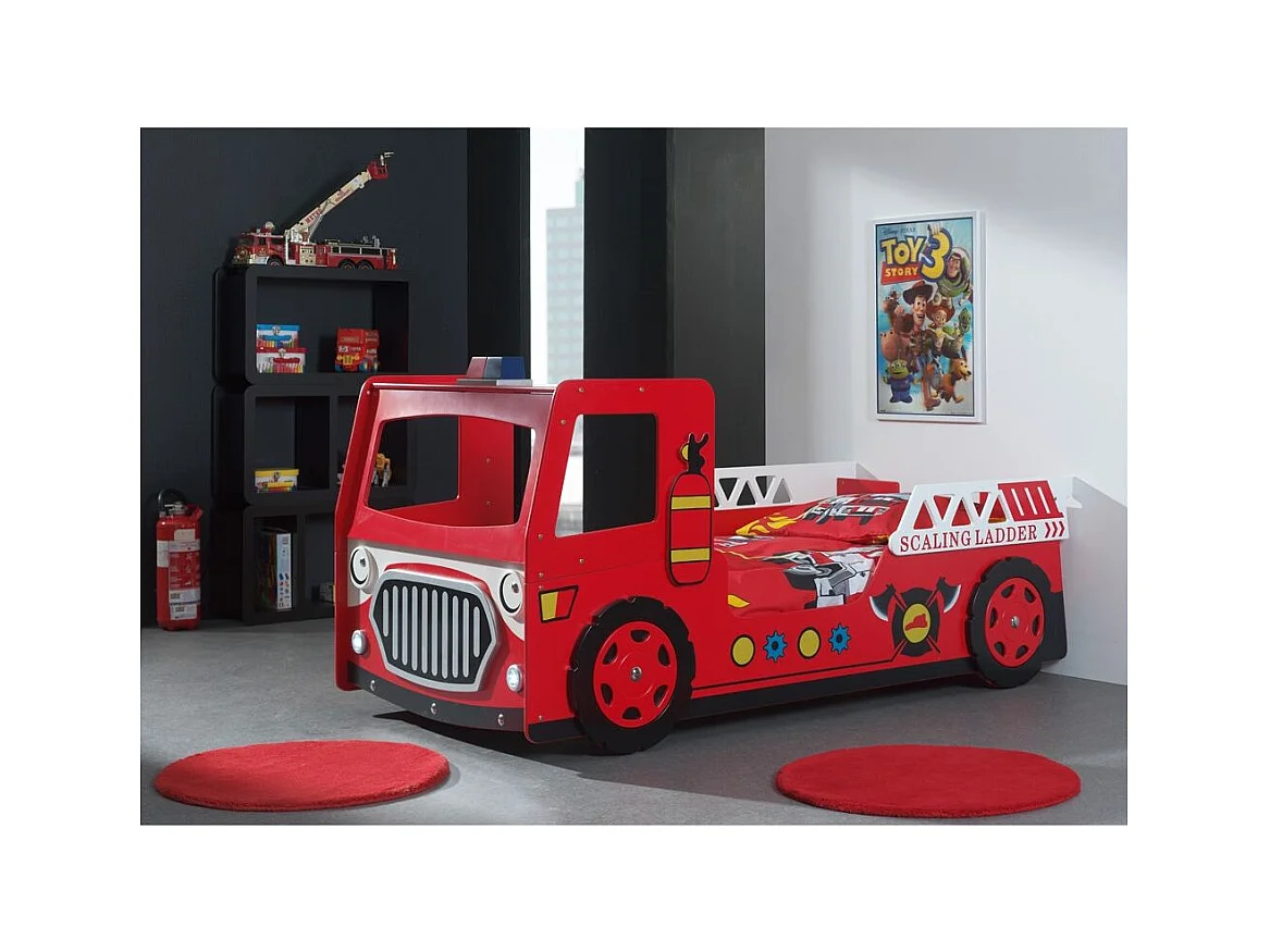 Cama para coche bombero 90x200 cm madera lacada roja Cara