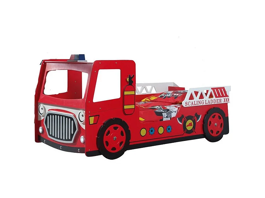 Cama para coche bombero 90x200 cm madera lacada roja Cara