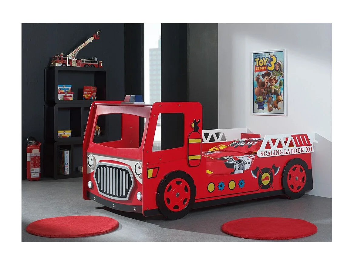 Lit Enfant "Camion de Pompier" 90x200cm Rouge