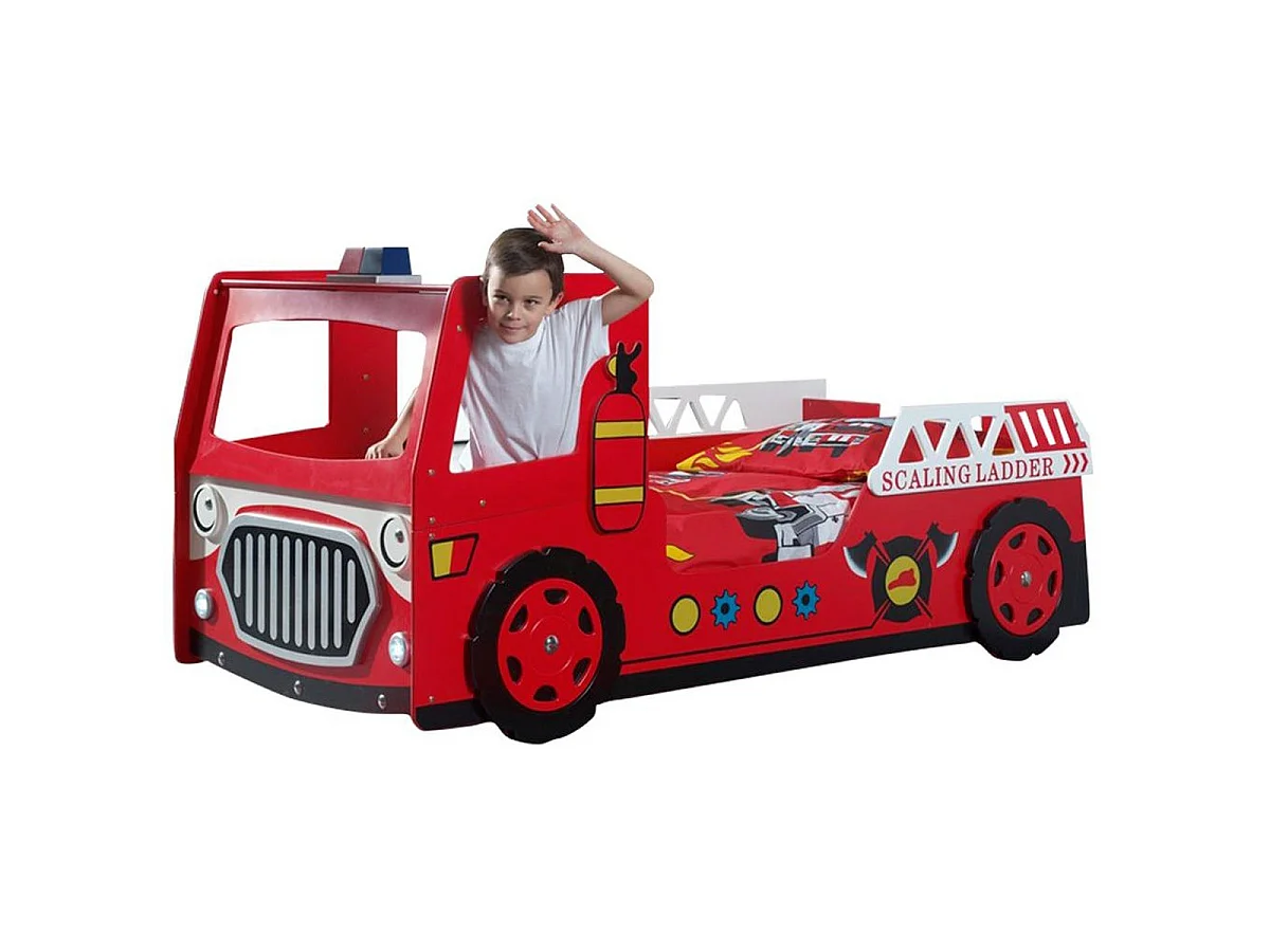Lit Enfant "Camion de Pompier" 90x200cm Rouge