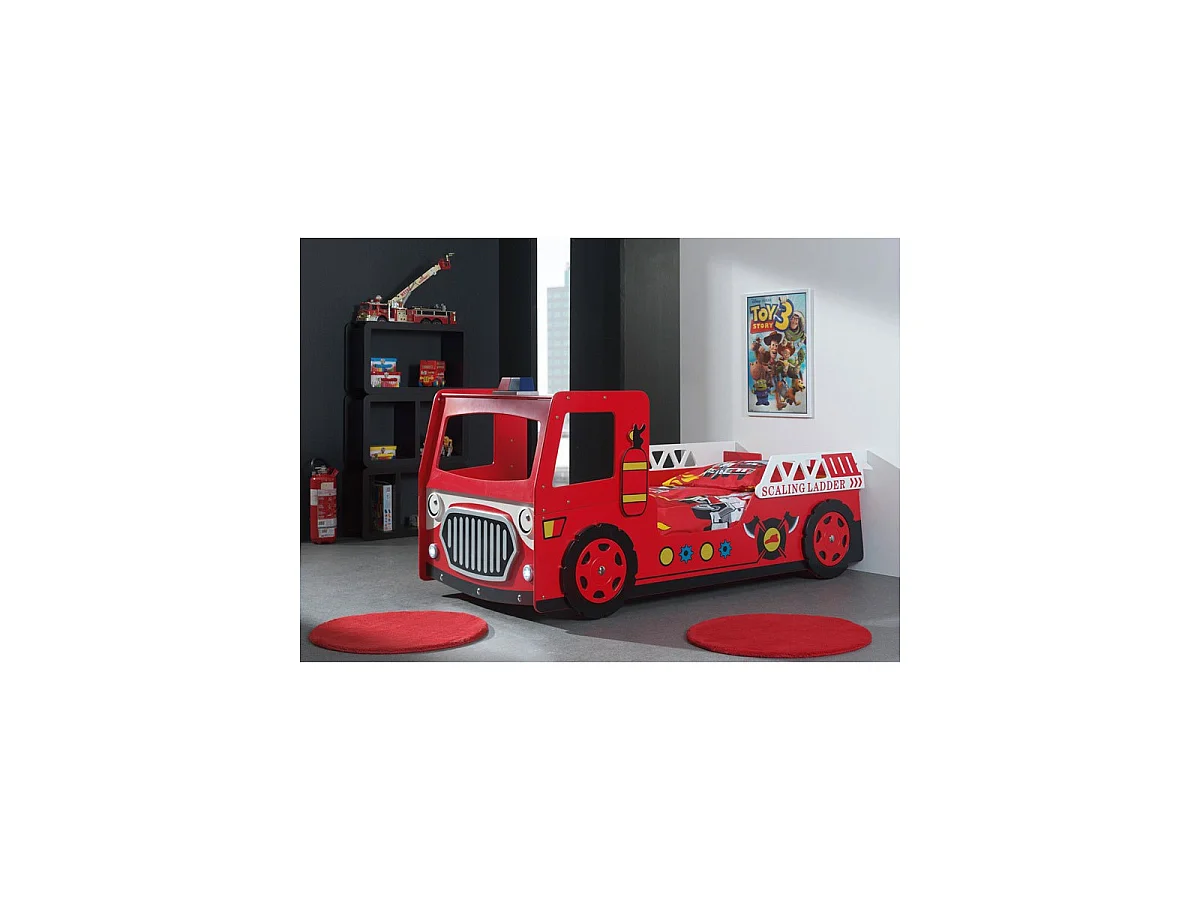 Lit Enfant "Camion de Pompier" 90x200cm Rouge