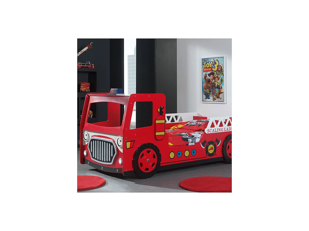 Lit Enfant "Camion de Pompier" 90x200cm Rouge