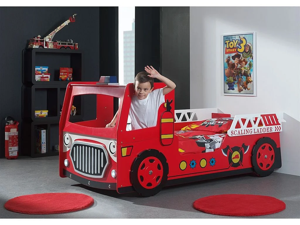 Lit Enfant "Camion de Pompier" 90x200cm Rouge