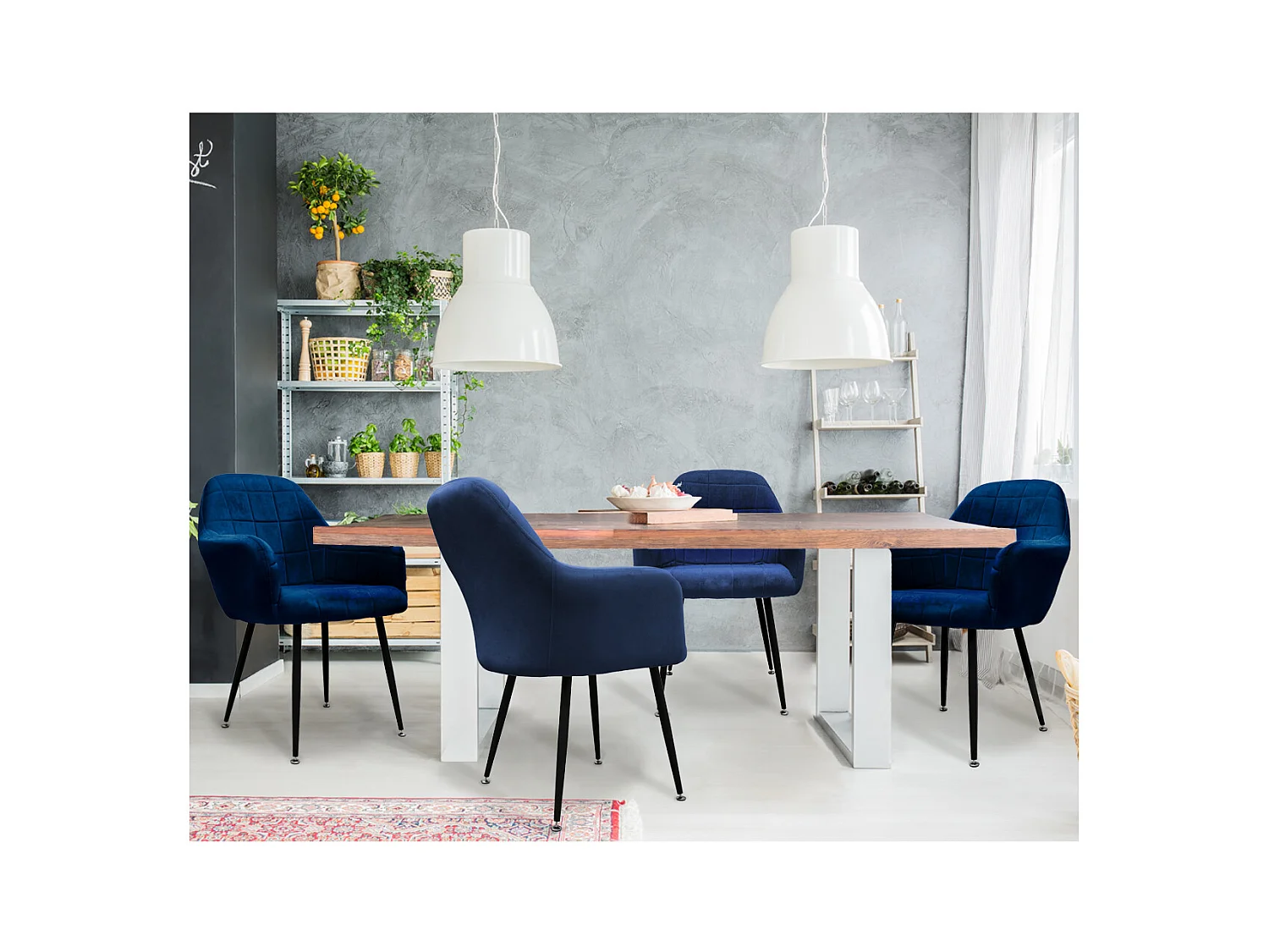 Juego de 2 Sillas de Comedor de Terciopelo Azul Oscuro Diseño Retro ML-DESIGN