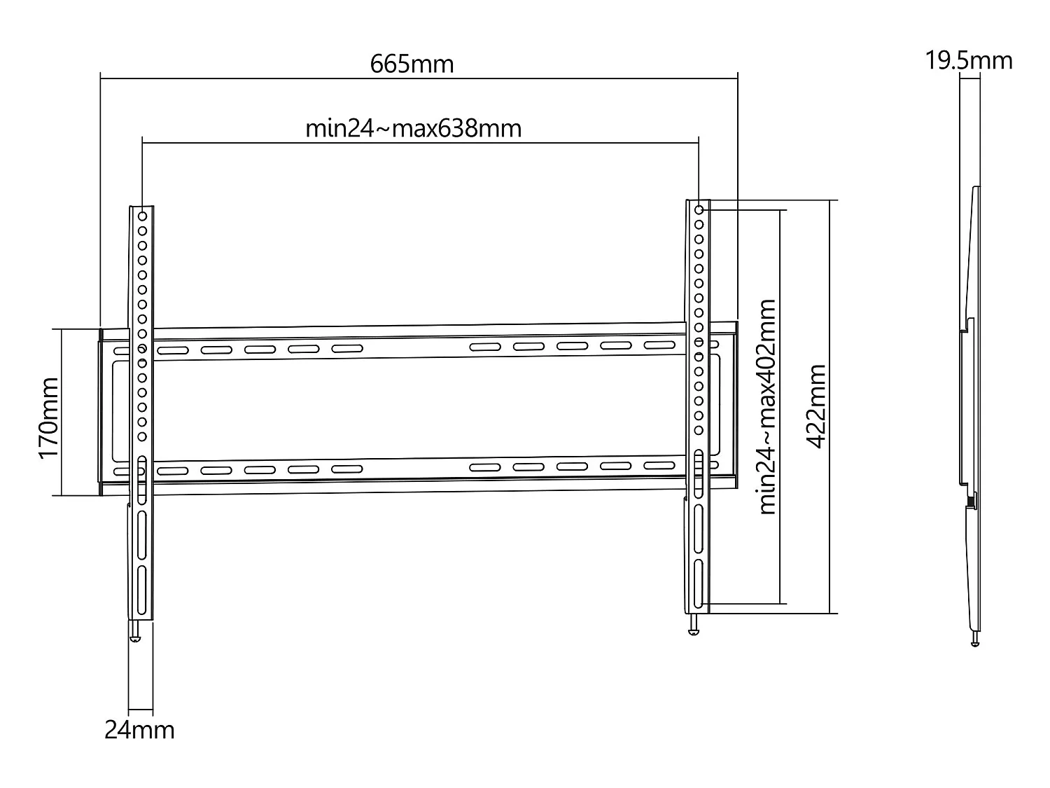 Support mural pour TV 37"-70" VESA 600x400 support universel ECD Germany