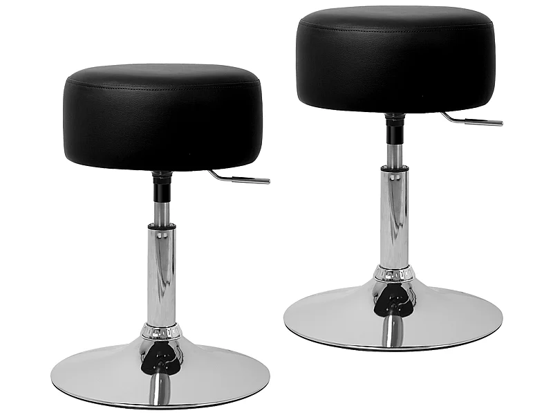 2x Taburete de maquillaje redondo tapizado, negro, regulable en altura ML-DESIGN