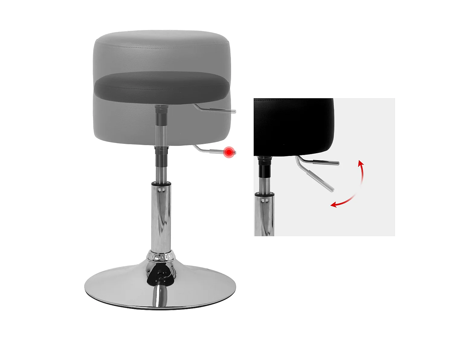 Taburete redondo de cuero negro con ajuste de altura 52-65 cm ML-DESIGN