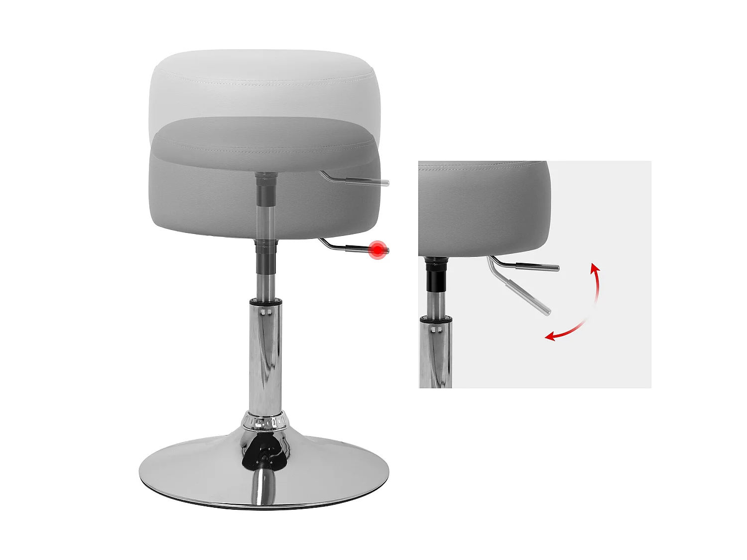 Sgabello da lavoro rotondo in pelle grigio chiaro regolabile in altezza ML-DESIGN