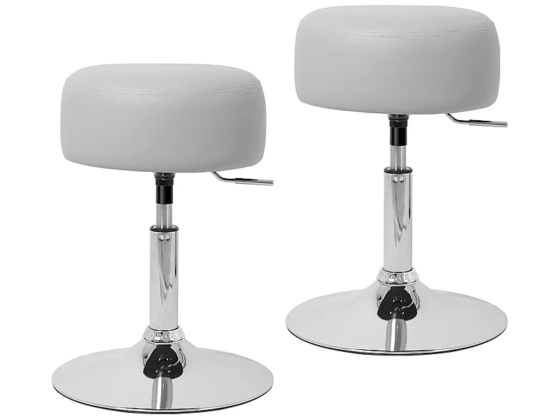 Lote de 2 taburetes de trabajo de cuero gris claro, altura regulable ML-DESIGN