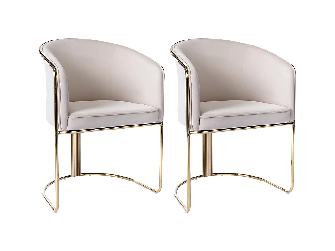 Sett med 2 stoler med armlener i fløyel og metall krem og gullfarget JOSETHE av PASCAL MORABITO