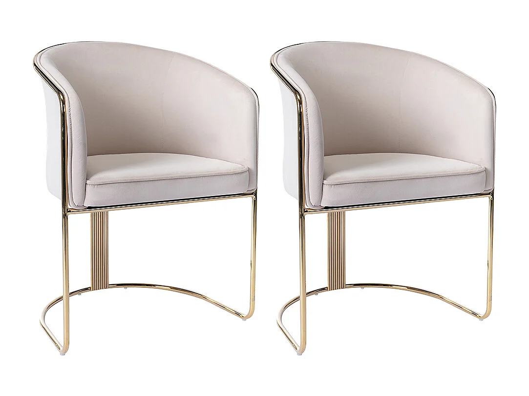 Set van 2 stoelen met fluweel en metalen armleuningen - Beige en goud - JOSETHE - van Pascal Morabito