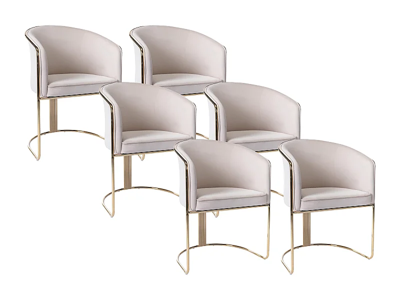 Stuhl mit Armlehnen 6er-Set - Samt & Metall - Beige und Goldfarben - JOSETHE von Pascal MORABITO