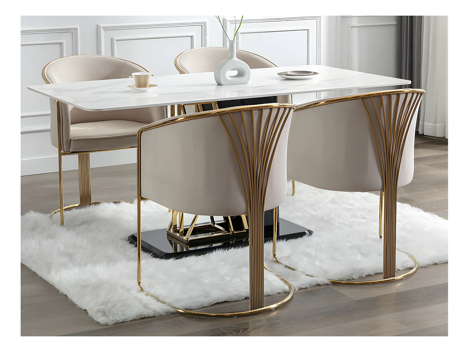 Juego de 6 sillas con brazos de terciopelo y metal - Beige y dorado - JOSETHE de Pascal MORABITO