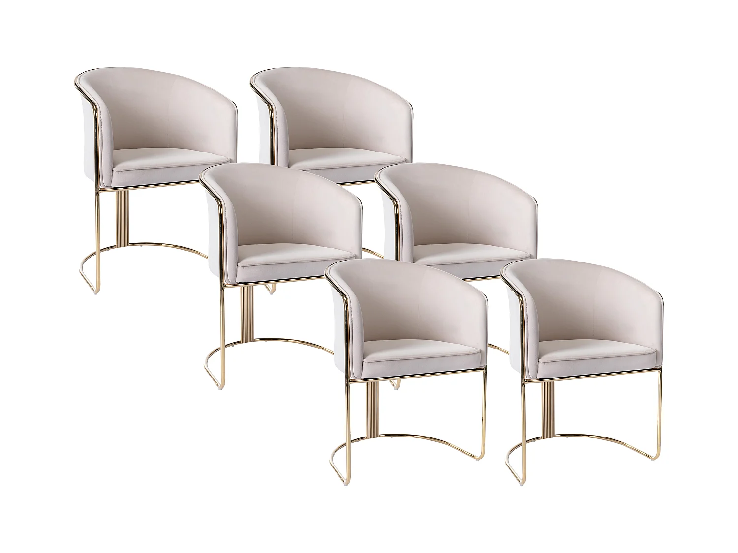 Juego de 6 sillas con brazos de terciopelo y metal - Beige y dorado - JOSETHE de Pascal MORABITO
