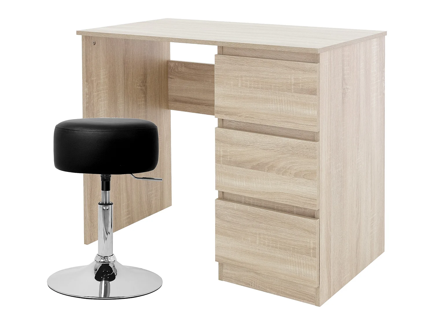Escritorio con tres cajones 90x76x50 cm Roble Sonoma en madera ML-DESIGN