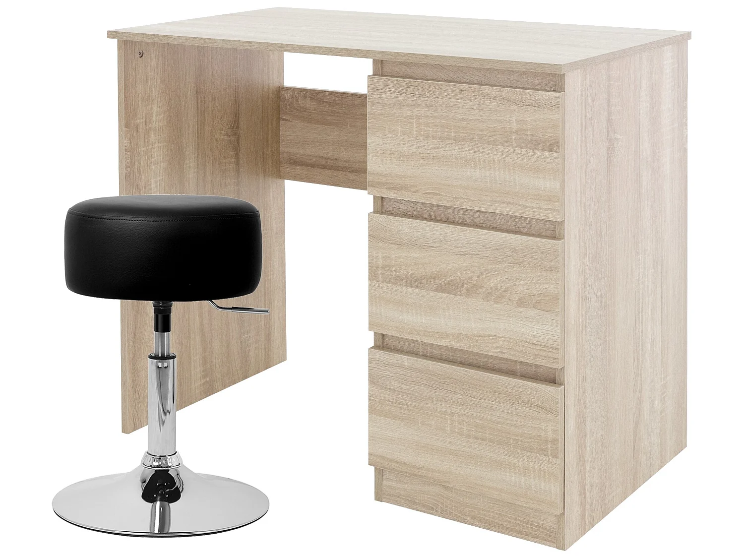 Escritorio con tres cajones 90x76x50 cm Roble Sonoma en madera ML-DESIGN